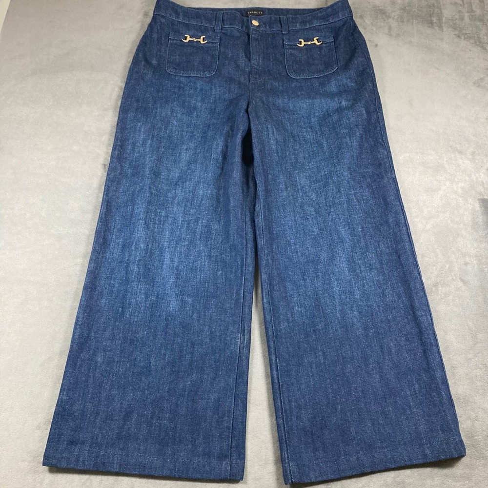 Talbots Relaxed Trouser Jean Dark Wash Wide Leg Horsebit Denim Size 16